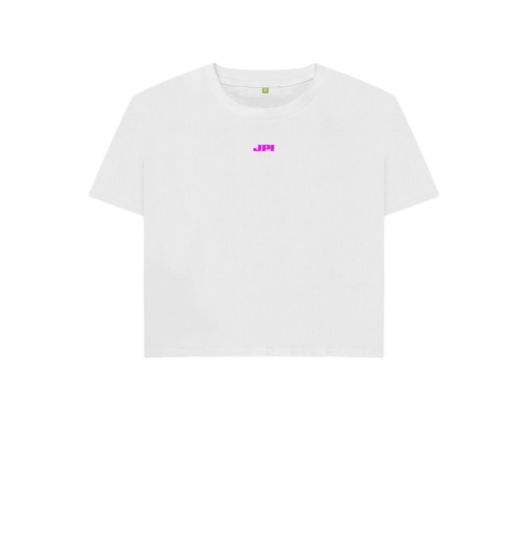 White NEW Oversized Crop Tee - Pink Print
