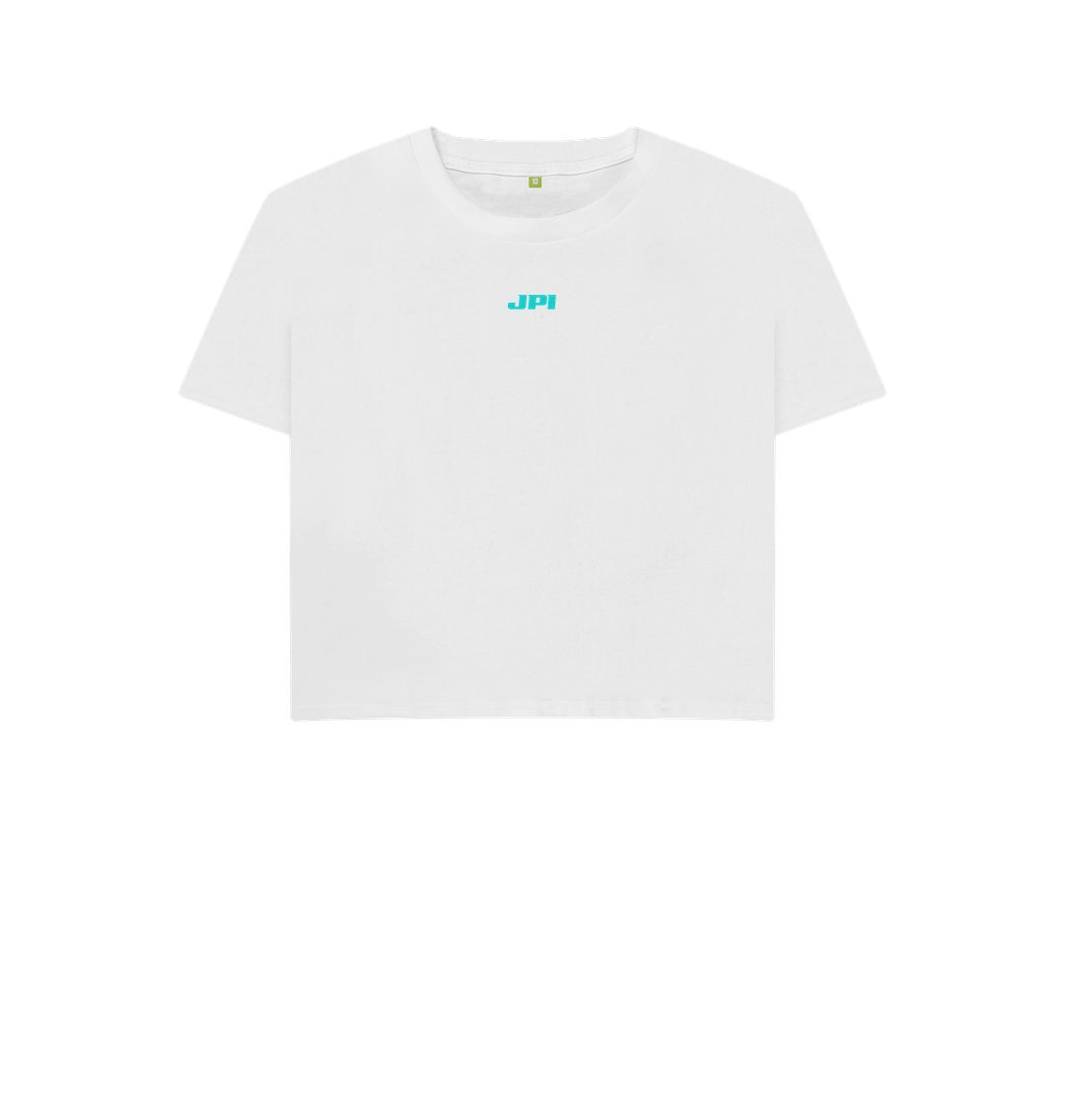 White NEW Oversized Crop Tee - Teal Print